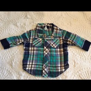 Old Navy plaid button down shirt. 0-3 months